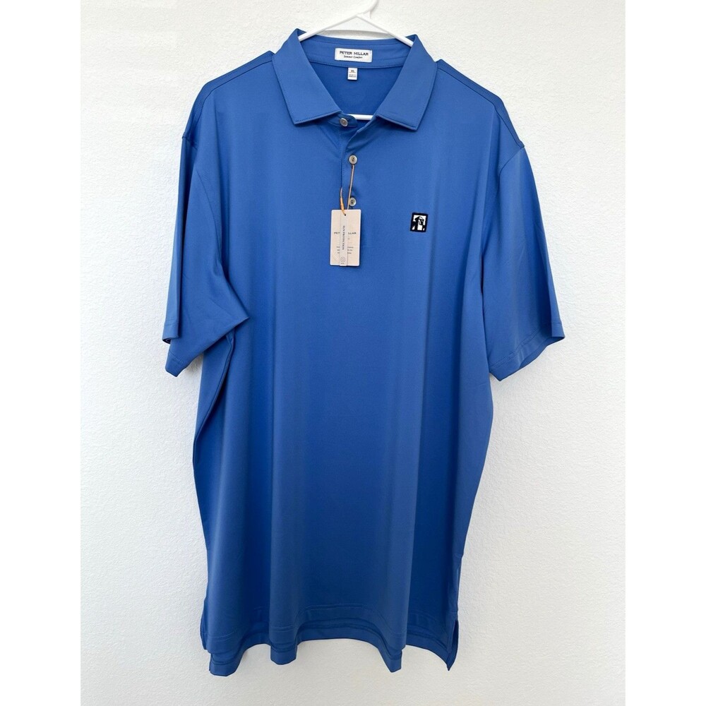 NWT Peter Millar Summer Comfort Men's Solid Blue Polo Shirt XL Short Sleeve Logo